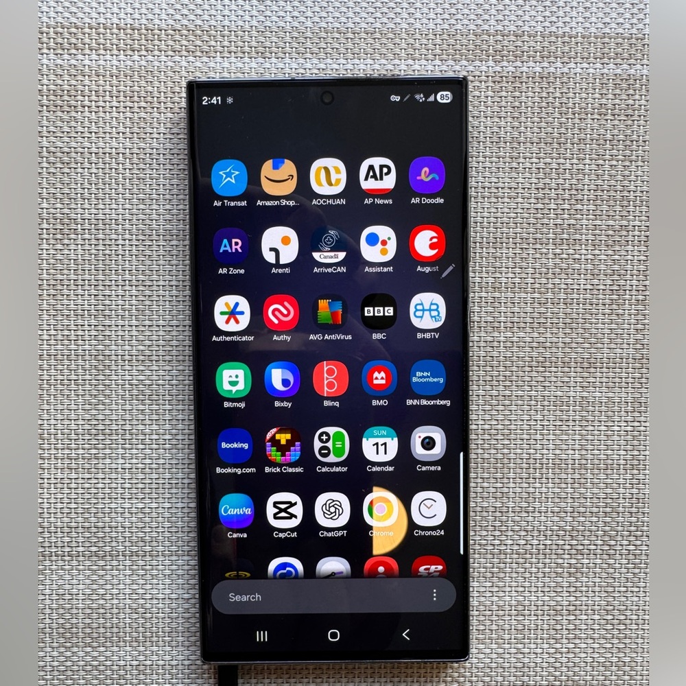 Samsung Black Smartphone with Multicolor App Icons Display